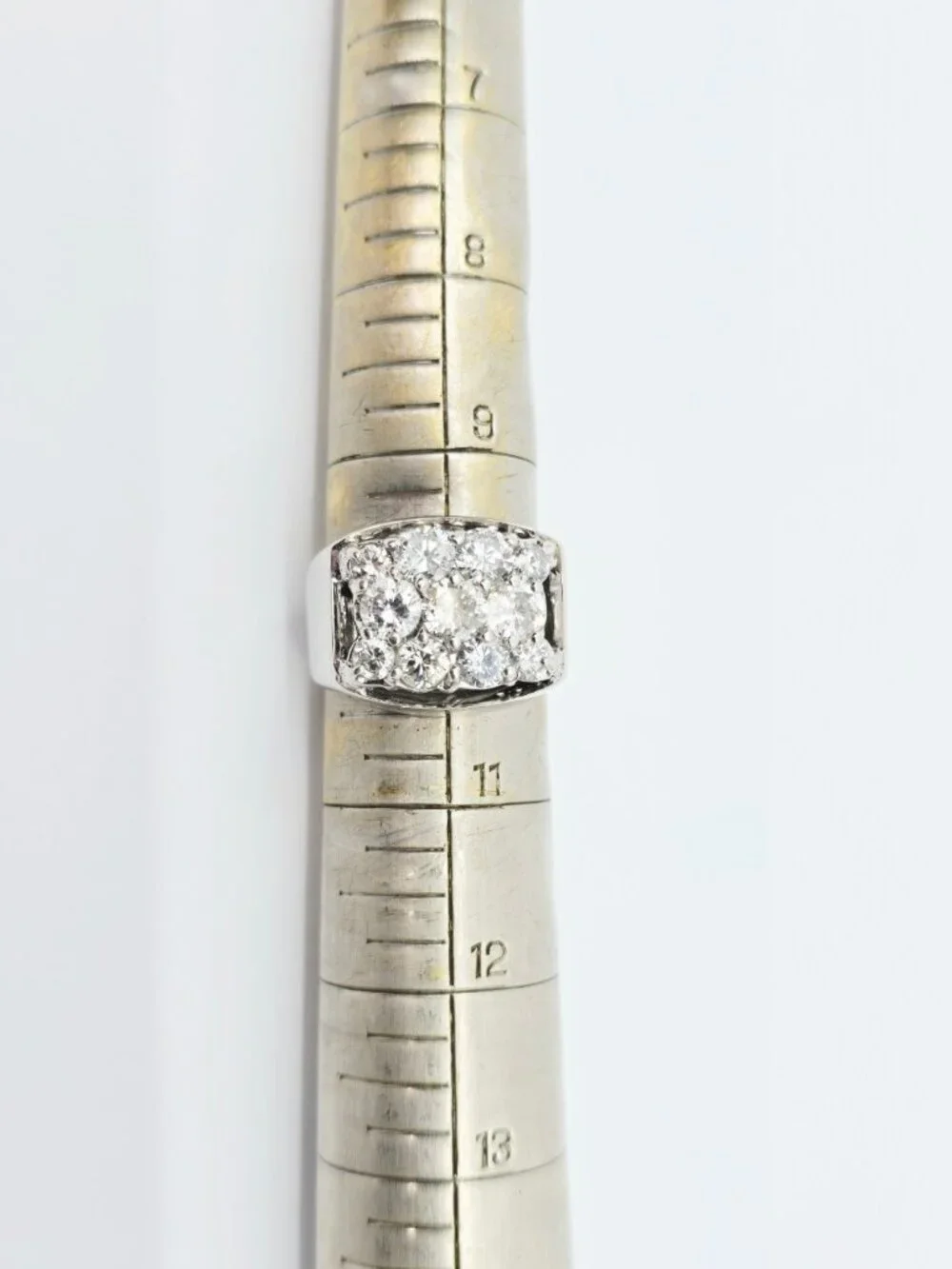 Unique 14K Karat Solid White Gold Designer Men's Diamond Cluster Ring - Size 10